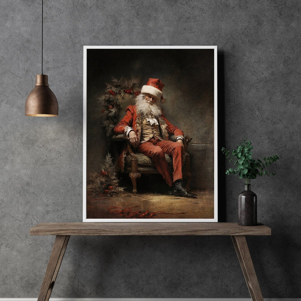 Tired Santa Claus Wall Art Moody Christmas Painting Dark Cottagecore Artwork Gothic Christmas Art Retro Winter Paper Poster Print - Everything Pixel