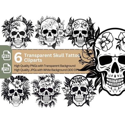 Transparent Skull Tattoo 6+6 PNG Clip Art Bundle - Everything Pixel