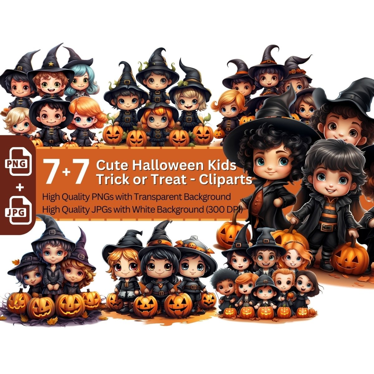 Trick or Treat Halloween Kids 7+7 PNG Clip Art Bundle - Everything Pixel