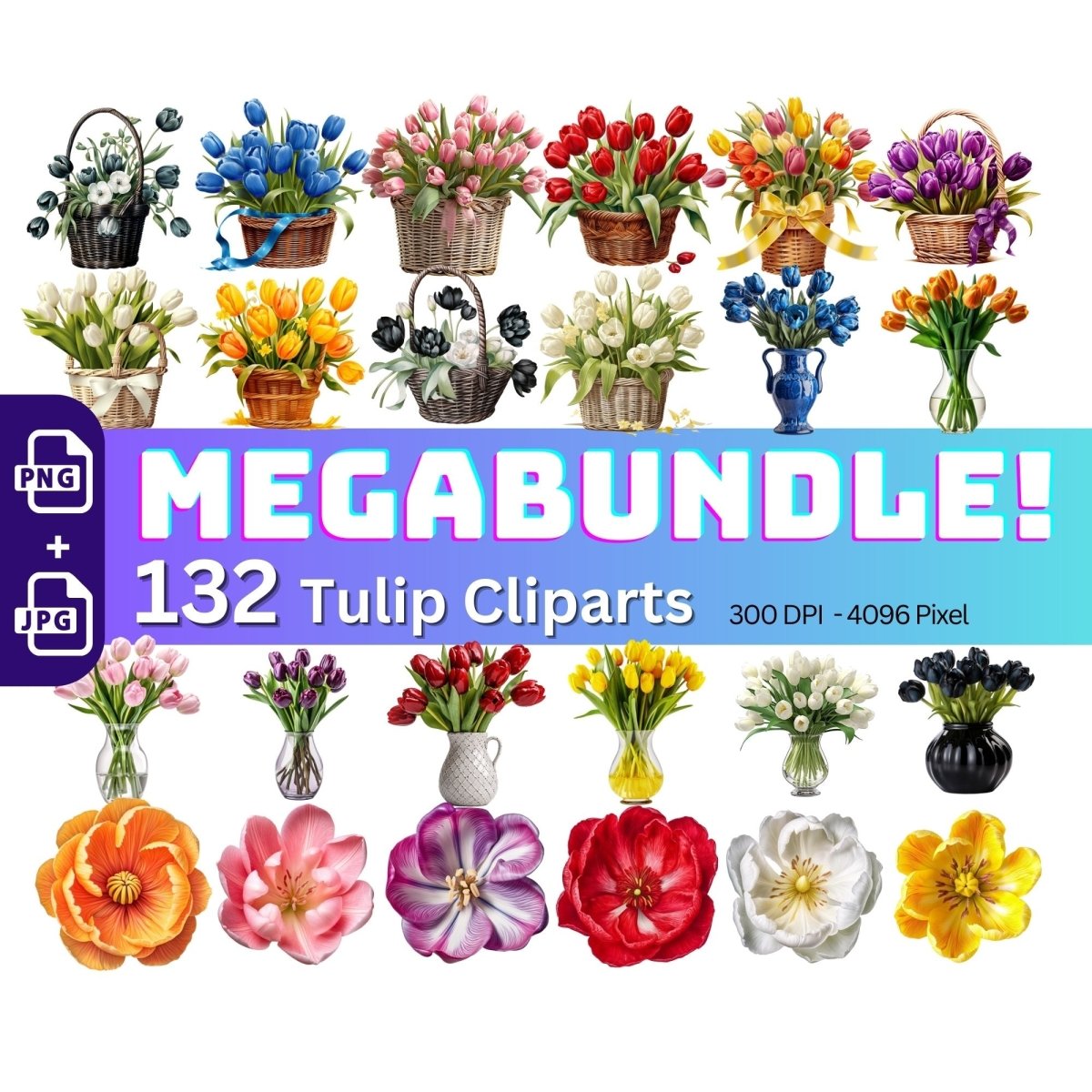 Tulip Megabundle 132+132 High Quality PNGs Floral Clipart - Everything Pixel