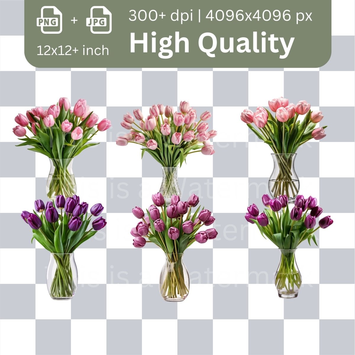 Tulip Megabundle 132+132 High Quality PNGs Floral Clipart Wedding Invitation Art Card Making Clip Art Digital Paper Craft Flower Graphics - Everything Pixel