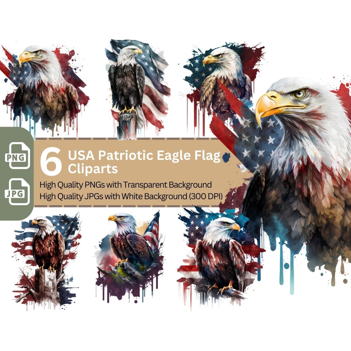USA Patriotic Eagle Flag 6+6 PNG Clip Art Bundle 4th july - Everything Pixel