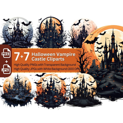 Vampire Castle Halloween 7+7 PNG Clipart Bundle Halloween - Everything Pixel