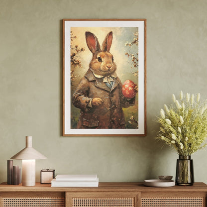 Victorian Easter Bunny with Egg - Vintage Wall Art Print - Everything Pixel