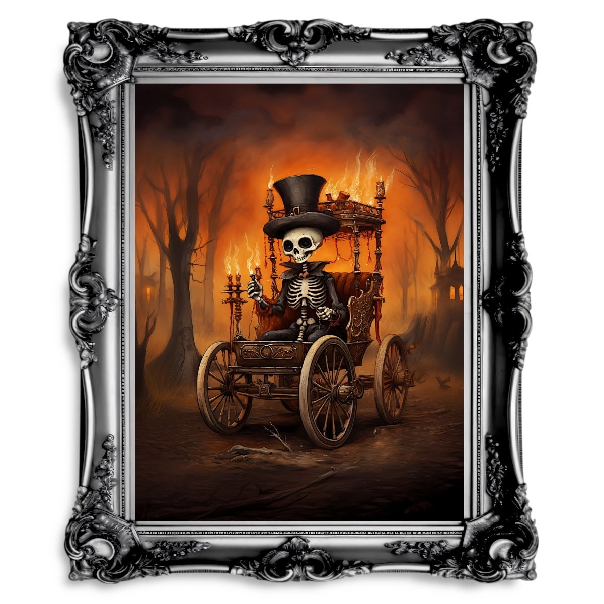 Victorian Fire Rider Halloween Wall Art Vintage Oil Painting Spooky Decor - Paper Poster Print - Everything Pixel