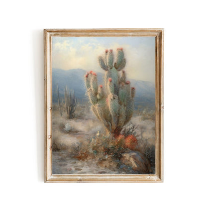 Vintage Blooming Cactus Wall Art Californian Desert Wild West Decor - Everything Pixel