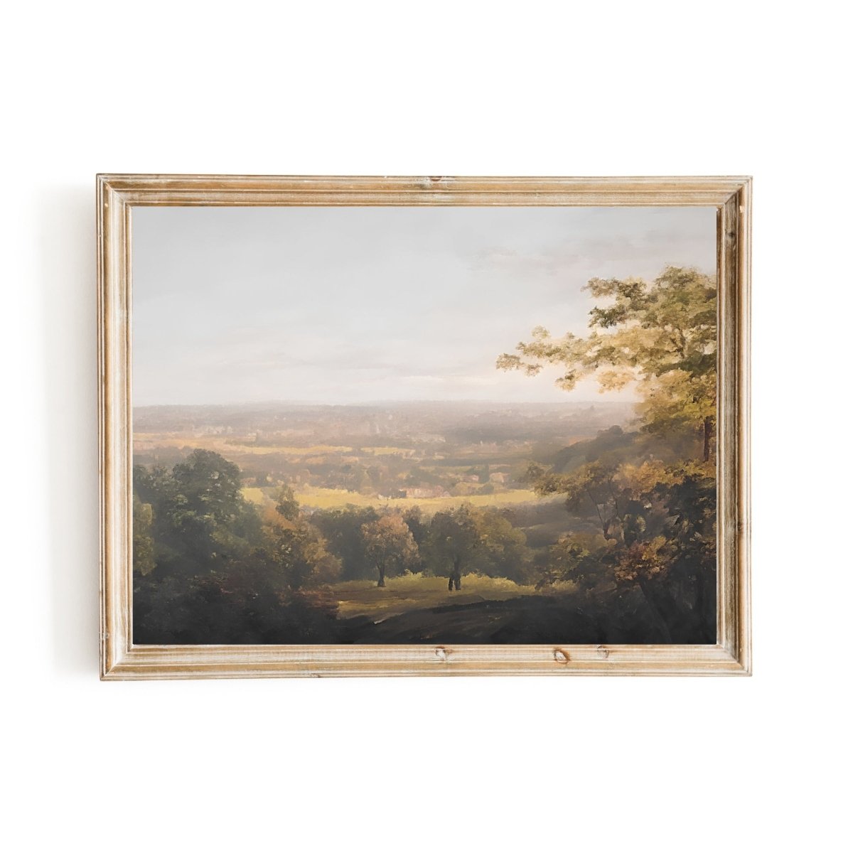 Vintage Country Landscape Painting Country panorama view onto a city - Everything Pixel