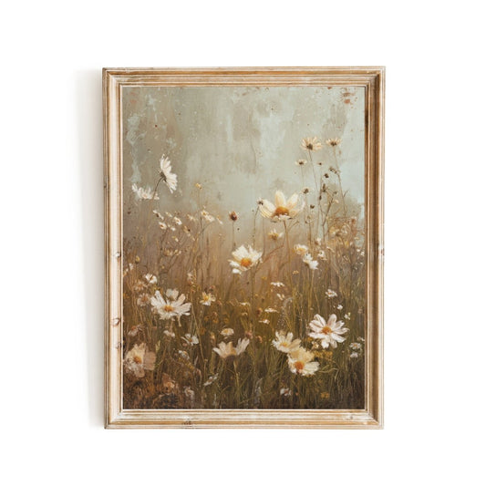 Vintage Daisy Flower Meadow Wall Art Print - Everything Pixel