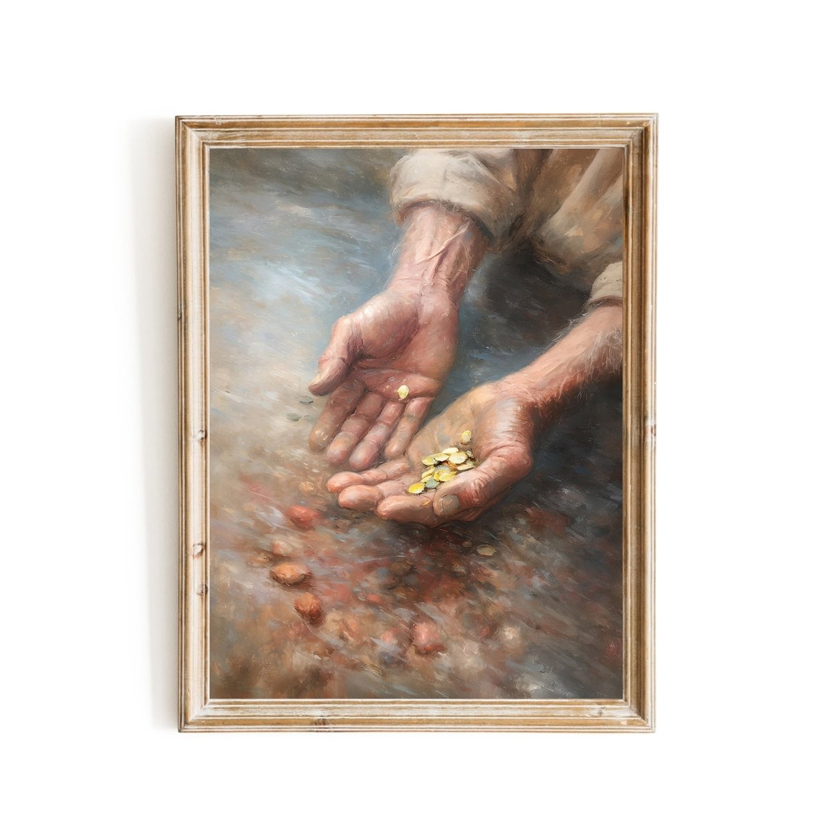 Vintage Gold Rush Wall Art Old Man's Hands Holding Gold Over Dawson City River - Everything Pixel