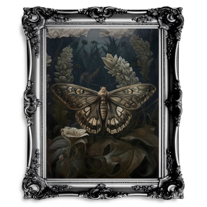 Vintage Moth Painting Dark Academia Witchy Gothic Botanical Wall Art - Everything Pixel