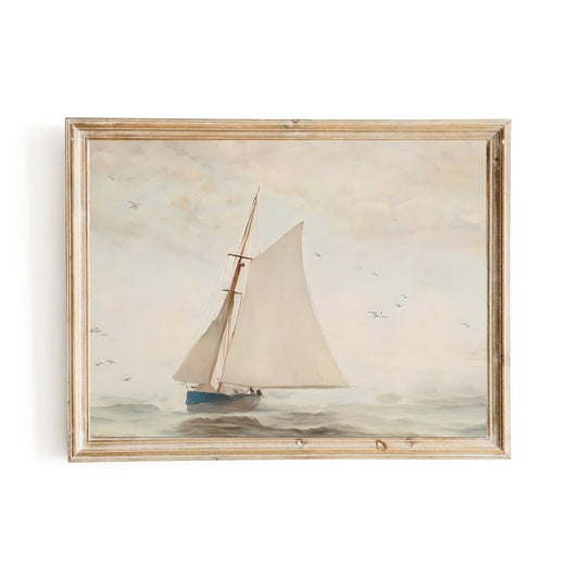Vintage Sailboat Watercolor Art Mediterranean Coastal Painting Timeless Decor - Everything Pixel