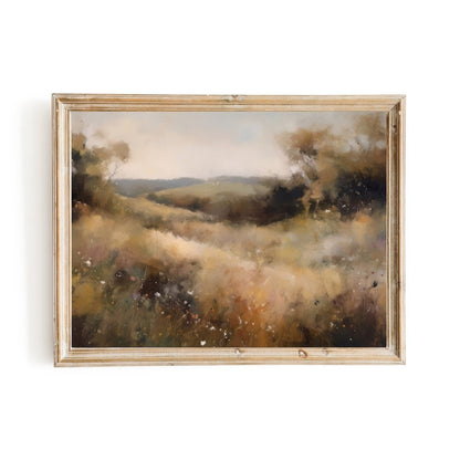 Vintage Wildflower Meadow Oil Painting Wall Art Rural Countryside Hazy Weather - Everything Pixel