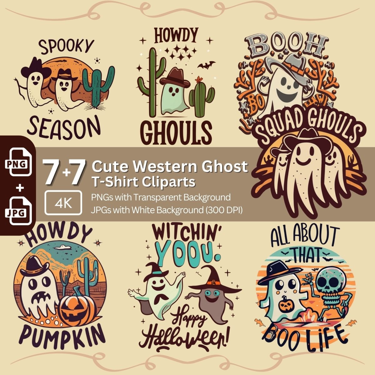 Western Halloween Clipart Bundle PNG Halloween Sublimation T-Shirt Design Pastel Wild West - Everything Pixel