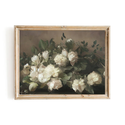 White Roses decoration vintage oil painting farmhouse decor - Everything Pixel