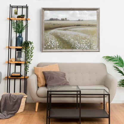 White wildflower meadow painting Paper Poster Prints vintage oil painting spring meadow farmhouse deocor spring landscape landscape art - Everything Pixel