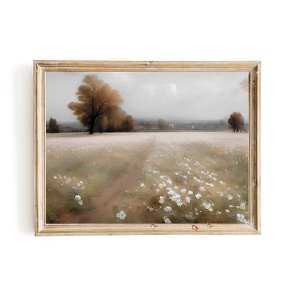 White wildflower meadow painting vintage oil painting farmhouse decor cottagecore - Everything Pixel