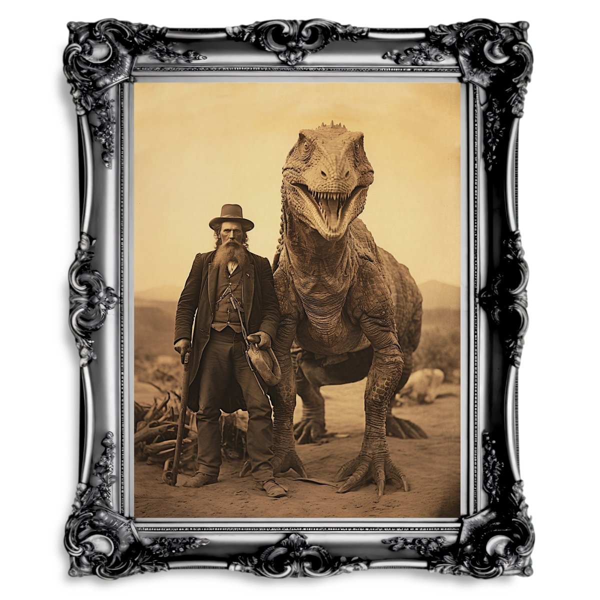 Wild West Dinosaur Vintage Photography Jurassic Photo - Paper Poster Print - Everything Pixel