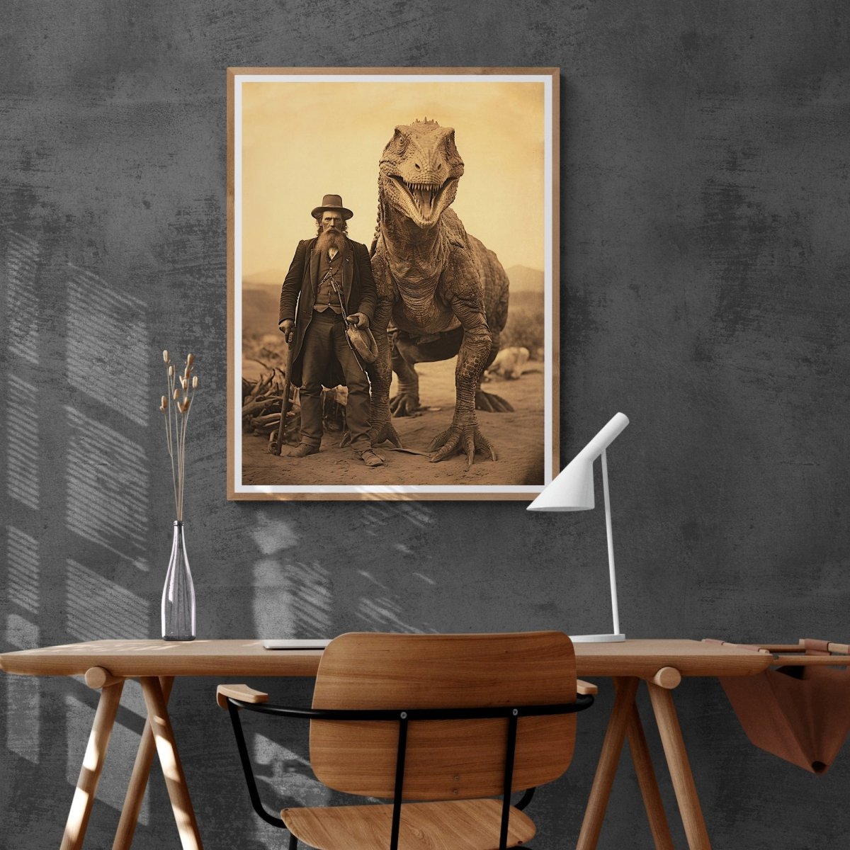 Wild West Dinosaur Wall Art Vintage Photography Witchy Decor Gothic Jurassic Poster Dark Cottagecore Dark Academia Home Print Paper Poster Print - Everything Pixel