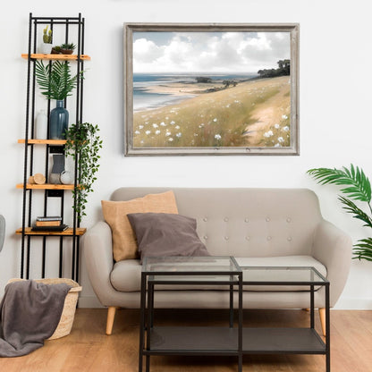 Wildflower meadow coast painting Paper Poster Prints vintage oil painting spring meadow farmhouse deocor spring landscape ocean landscape Spring Meadow Artwork - Everything Pixel
