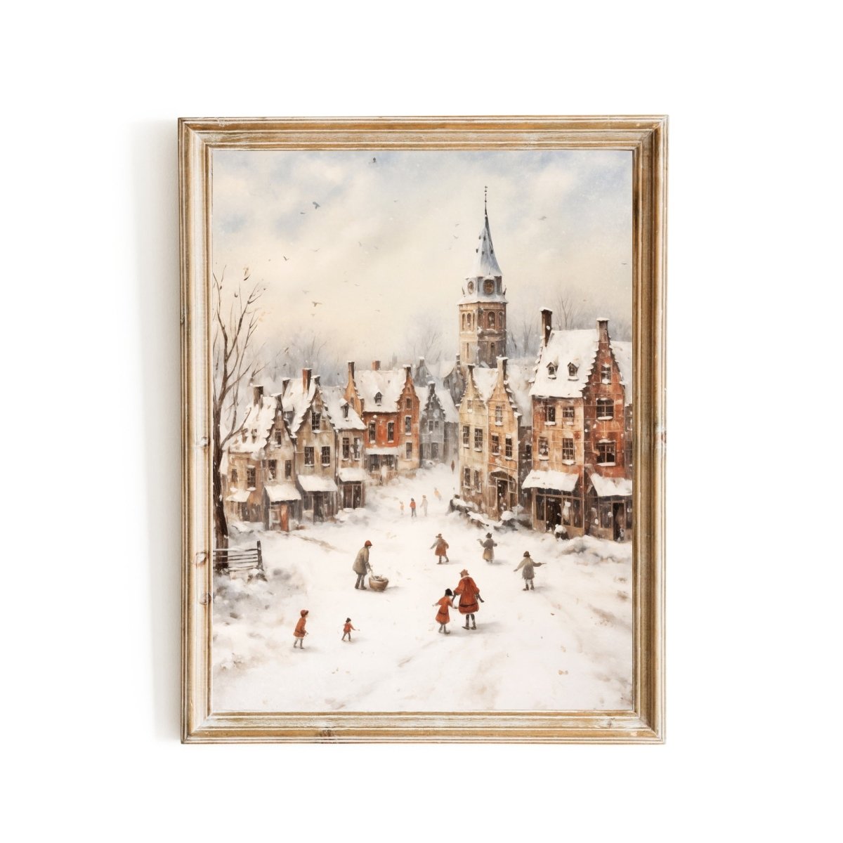 Winter Village Wall Art Vintage Winter Landscape Snowy Town Christmas Village Scene Classice Seasonal Print Antique Painting Paper Poster Print - Everything Pixel
