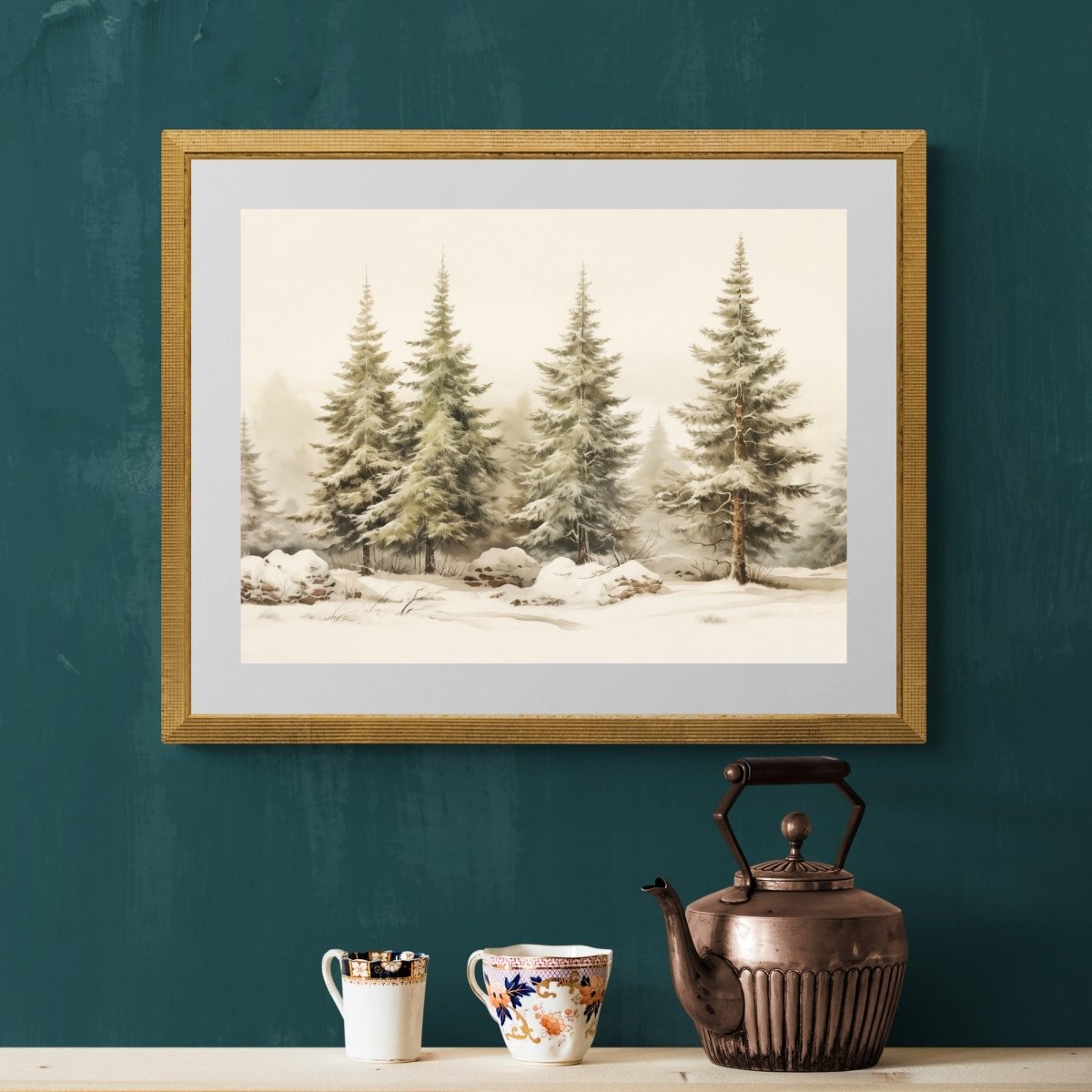 Winter Woodland Wall Art Vintage Winter Woodland Artwork Enchanting Farmhouse Christmas Print Muted Winter Wonderland Wall Art Paper Poster Print - Everything Pixel