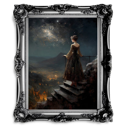 Woman in a Starry Night Romantic Wall Decor Cottagecore - Paper Poster Print - Everything Pixel